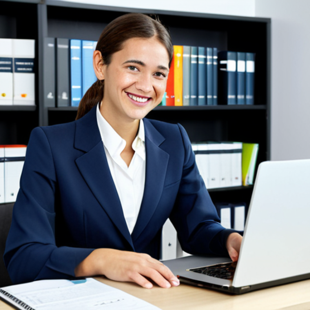외국어 자격증 관련 세부 연봉 조사 - Professional Linguist in a Modern Office**
A young, professional woman, fully clothed in a stylish ...