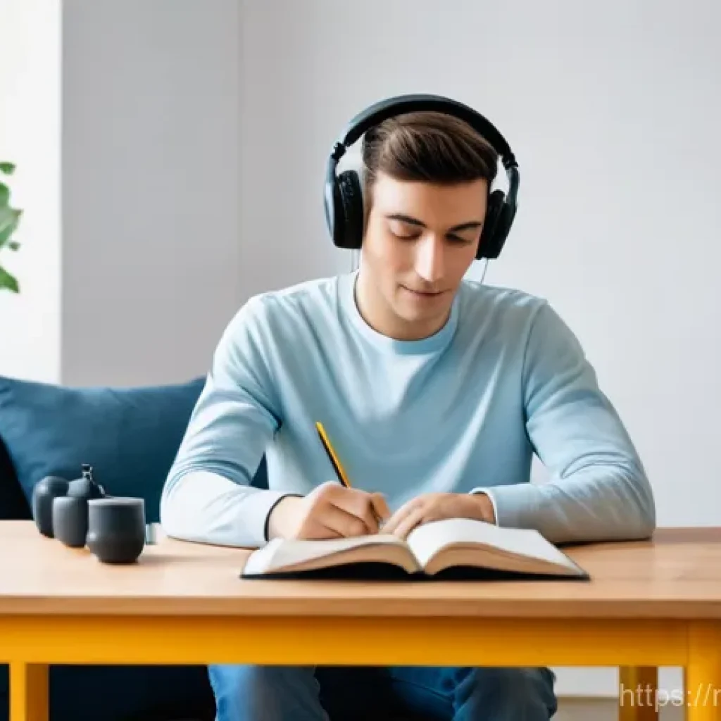 DELF 듣기 시험 팁 - **"Focused French Listener: A Cozy Immersion Session"**
A young adult, approximately 18 years ol...