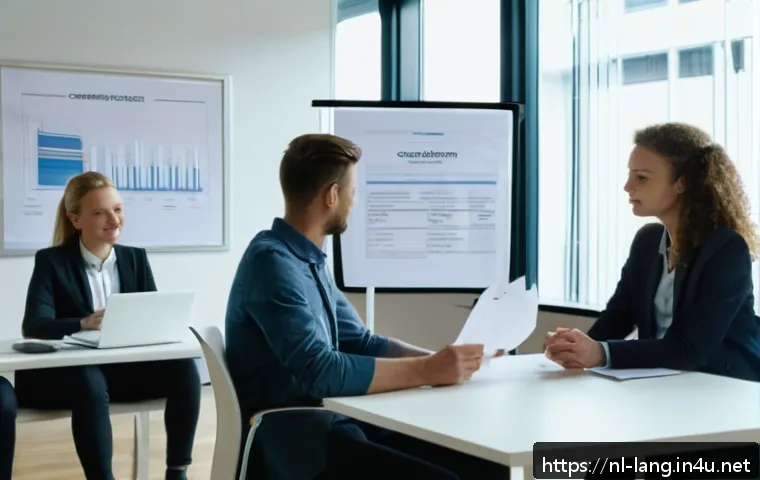 독일어 자격증으로 독일 취업 성공 사례 - A professional German workplace scene showing a diverse group of young adults in business casual att...