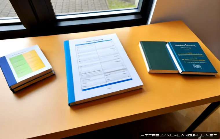 Home 30 독일어 시험 교재 추천 - Photorealistic overhead view of a tidy Dutch student desk comparing three unbranded German language ...