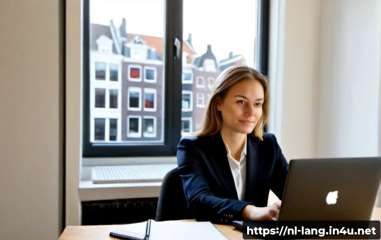 Home 17 독일어 면접 준비 요령 - Photorealistic Dutch professional in their early 30s preparing for a German job interview at a tidy ...